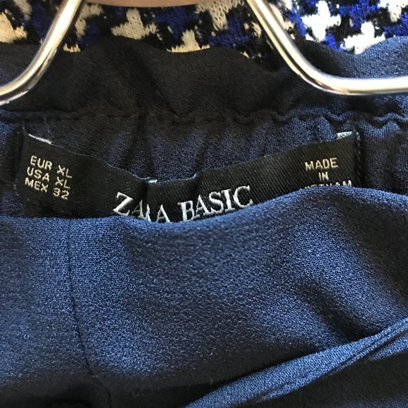 Zara Navy Blue Trousers Pants Elastic Waist XL - Picture 5 of 5